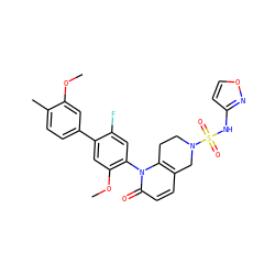 COc1cc(-c2cc(OC)c(-n3c4c(ccc3=O)CN(S(=O)(=O)Nc3ccon3)CC4)cc2F)ccc1C ZINC001772598147