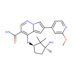 COc1cc(-c2cc3c(N[C@@H]4CC[C@](C)(N)C4(C)C)c(C(N)=O)cnn3c2)ccn1 ZINC001772621961