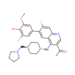 COc1cc(-c2cc3c(N[C@H]4CC[C@H](CN5CCCC5)CC4)c(C(C)=O)cnc3cc2F)cc(Cl)c1O ZINC000473198588
