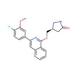 COc1cc(-c2cc3ncccc3c(OC[C@H]3CNC(=O)C3)n2)ccc1Cl ZINC000141853902