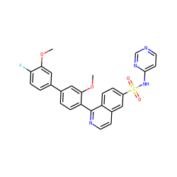 COc1cc(-c2ccc(-c3nccc4cc(S(=O)(=O)Nc5ccncn5)ccc34)c(OC)c2)ccc1F ZINC000215519174