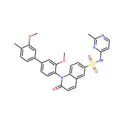 COc1cc(-c2ccc(-n3c(=O)ccc4cc(S(=O)(=O)Nc5ccnc(C)n5)ccc43)c(OC)c2)ccc1C ZINC001772655928