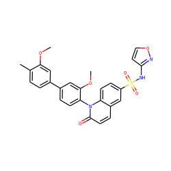 COc1cc(-c2ccc(-n3c(=O)ccc4cc(S(=O)(=O)Nc5ccon5)ccc43)c(OC)c2)ccc1C ZINC001772646789
