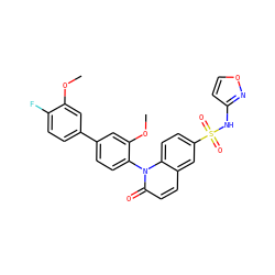 COc1cc(-c2ccc(-n3c(=O)ccc4cc(S(=O)(=O)Nc5ccon5)ccc43)c(OC)c2)ccc1F ZINC001772627197