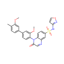 COc1cc(-c2ccc(-n3c(=O)cnc4cc(S(=O)(=O)Nc5ccon5)ccc43)c(OC)c2)ccc1C ZINC001772648396