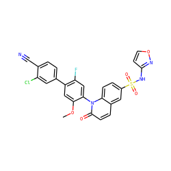 COc1cc(-c2ccc(C#N)c(Cl)c2)c(F)cc1-n1c(=O)ccc2cc(S(=O)(=O)Nc3ccon3)ccc21 ZINC001772638228