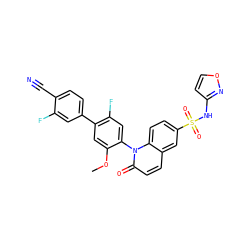 COc1cc(-c2ccc(C#N)c(F)c2)c(F)cc1-n1c(=O)ccc2cc(S(=O)(=O)Nc3ccon3)ccc21 ZINC001772587762