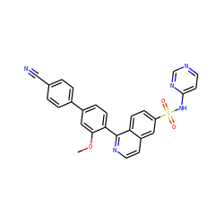 COc1cc(-c2ccc(C#N)cc2)ccc1-c1nccc2cc(S(=O)(=O)Nc3ccncn3)ccc12 ZINC000225120664