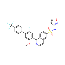 COc1cc(-c2ccc(C(F)(F)F)cc2)c(F)cc1-c1nccc2cc(S(=O)(=O)Nc3ccon3)ccc12 ZINC001772640979
