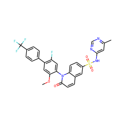 COc1cc(-c2ccc(C(F)(F)F)cc2)c(F)cc1-n1c(=O)ccc2cc(S(=O)(=O)Nc3cc(C)ncn3)ccc21 ZINC001772635310