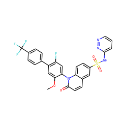 COc1cc(-c2ccc(C(F)(F)F)cc2)c(F)cc1-n1c(=O)ccc2cc(S(=O)(=O)Nc3cccnn3)ccc21 ZINC001772640364