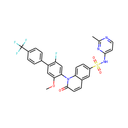 COc1cc(-c2ccc(C(F)(F)F)cc2)c(F)cc1-n1c(=O)ccc2cc(S(=O)(=O)Nc3ccnc(C)n3)ccc21 ZINC001772612611