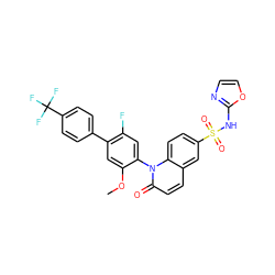 COc1cc(-c2ccc(C(F)(F)F)cc2)c(F)cc1-n1c(=O)ccc2cc(S(=O)(=O)Nc3ncco3)ccc21 ZINC001772645308