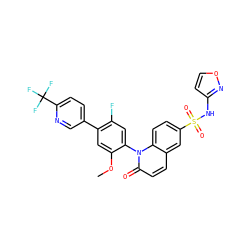 COc1cc(-c2ccc(C(F)(F)F)nc2)c(F)cc1-n1c(=O)ccc2cc(S(=O)(=O)Nc3ccon3)ccc21 ZINC001772633622