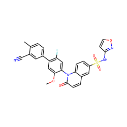 COc1cc(-c2ccc(C)c(C#N)c2)c(F)cc1-n1c(=O)ccc2cc(S(=O)(=O)Nc3ccon3)ccc21 ZINC001772610262