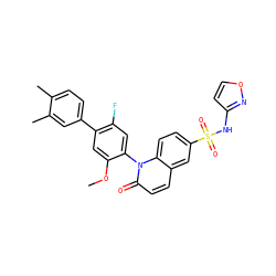 COc1cc(-c2ccc(C)c(C)c2)c(F)cc1-n1c(=O)ccc2cc(S(=O)(=O)Nc3ccon3)ccc21 ZINC001772600623