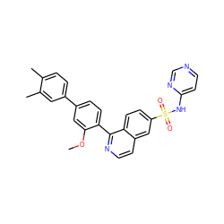COc1cc(-c2ccc(C)c(C)c2)ccc1-c1nccc2cc(S(=O)(=O)Nc3ccncn3)ccc12 ZINC000225132950