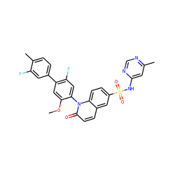 COc1cc(-c2ccc(C)c(F)c2)c(F)cc1-n1c(=O)ccc2cc(S(=O)(=O)Nc3cc(C)ncn3)ccc21 ZINC001772645276
