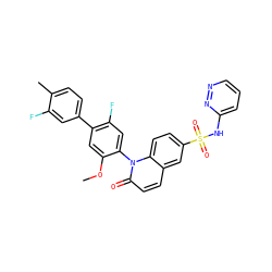 COc1cc(-c2ccc(C)c(F)c2)c(F)cc1-n1c(=O)ccc2cc(S(=O)(=O)Nc3cccnn3)ccc21 ZINC001772618164