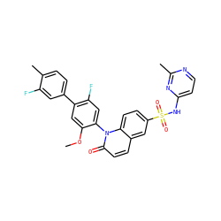 COc1cc(-c2ccc(C)c(F)c2)c(F)cc1-n1c(=O)ccc2cc(S(=O)(=O)Nc3ccnc(C)n3)ccc21 ZINC001772605341