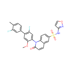 COc1cc(-c2ccc(C)c(F)c2)c(F)cc1-n1c(=O)ccc2cc(S(=O)(=O)Nc3ccon3)ccc21 ZINC001772609001