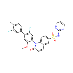 COc1cc(-c2ccc(C)c(F)c2)c(F)cc1-n1c(=O)ccc2cc(S(=O)(=O)Nc3ncccn3)ccc21 ZINC001772573190