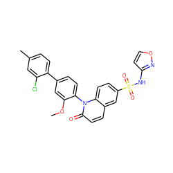 COc1cc(-c2ccc(C)cc2Cl)ccc1-n1c(=O)ccc2cc(S(=O)(=O)Nc3ccon3)ccc21 ZINC001772622997
