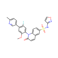 COc1cc(-c2ccc(C)nc2)c(F)cc1-n1c(=O)ccc2cc(S(=O)(=O)Nc3ccon3)ccc21 ZINC001772596359
