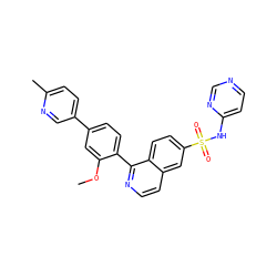 COc1cc(-c2ccc(C)nc2)ccc1-c1nccc2cc(S(=O)(=O)Nc3ccncn3)ccc12 ZINC000225124079