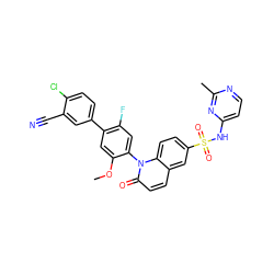 COc1cc(-c2ccc(Cl)c(C#N)c2)c(F)cc1-n1c(=O)ccc2cc(S(=O)(=O)Nc3ccnc(C)n3)ccc21 ZINC001772627082