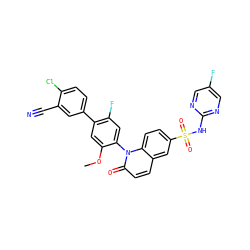 COc1cc(-c2ccc(Cl)c(C#N)c2)c(F)cc1-n1c(=O)ccc2cc(S(=O)(=O)Nc3ncc(F)cn3)ccc21 ZINC001772654321