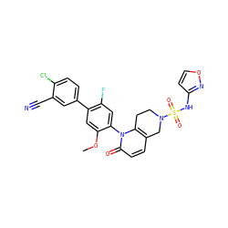 COc1cc(-c2ccc(Cl)c(C#N)c2)c(F)cc1-n1c2c(ccc1=O)CN(S(=O)(=O)Nc1ccon1)CC2 ZINC001772635466