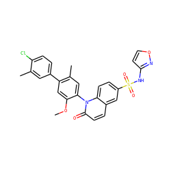 COc1cc(-c2ccc(Cl)c(C)c2)c(C)cc1-n1c(=O)ccc2cc(S(=O)(=O)Nc3ccon3)ccc21 ZINC001772654222