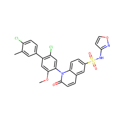 COc1cc(-c2ccc(Cl)c(C)c2)c(Cl)cc1-n1c(=O)ccc2cc(S(=O)(=O)Nc3ccon3)ccc21 ZINC001772611245