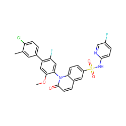 COc1cc(-c2ccc(Cl)c(C)c2)c(F)cc1-n1c(=O)ccc2cc(S(=O)(=O)Nc3ccc(F)cn3)ccc21 ZINC000221912190
