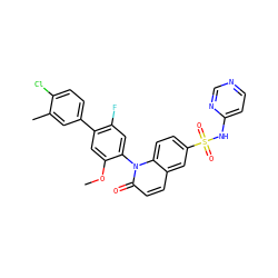 COc1cc(-c2ccc(Cl)c(C)c2)c(F)cc1-n1c(=O)ccc2cc(S(=O)(=O)Nc3ccncn3)ccc21 ZINC000221976755