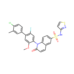 COc1cc(-c2ccc(Cl)c(C)c2)c(F)cc1-n1c(=O)ccc2cc(S(=O)(=O)Nc3ccsn3)ccc21 ZINC001772644837