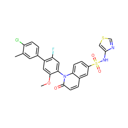 COc1cc(-c2ccc(Cl)c(C)c2)c(F)cc1-n1c(=O)ccc2cc(S(=O)(=O)Nc3cscn3)ccc21 ZINC001772643997
