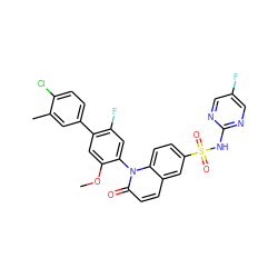 COc1cc(-c2ccc(Cl)c(C)c2)c(F)cc1-n1c(=O)ccc2cc(S(=O)(=O)Nc3ncc(F)cn3)ccc21 ZINC000221912265