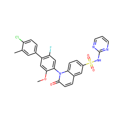 COc1cc(-c2ccc(Cl)c(C)c2)c(F)cc1-n1c(=O)ccc2cc(S(=O)(=O)Nc3ncccn3)ccc21 ZINC000221896258