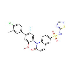 COc1cc(-c2ccc(Cl)c(C)c2)c(F)cc1-n1c(=O)ccc2cc(S(=O)(=O)Nc3ncns3)ccc21 ZINC001772635920