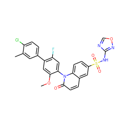 COc1cc(-c2ccc(Cl)c(C)c2)c(F)cc1-n1c(=O)ccc2cc(S(=O)(=O)Nc3ncon3)ccc21 ZINC001772584104