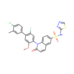 COc1cc(-c2ccc(Cl)c(C)c2)c(F)cc1-n1c(=O)ccc2cc(S(=O)(=O)Nc3nncs3)ccc21 ZINC001772599356