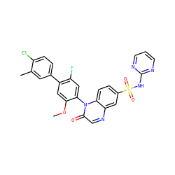 COc1cc(-c2ccc(Cl)c(C)c2)c(F)cc1-n1c(=O)cnc2cc(S(=O)(=O)Nc3ncccn3)ccc21 ZINC001772645671