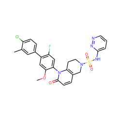 COc1cc(-c2ccc(Cl)c(C)c2)c(F)cc1-n1c2c(ccc1=O)CN(S(=O)(=O)Nc1cccnn1)CC2 ZINC001772627119