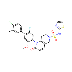 COc1cc(-c2ccc(Cl)c(C)c2)c(F)cc1-n1c2c(ccc1=O)CN(S(=O)(=O)Nc1nccs1)CC2 ZINC001772653562