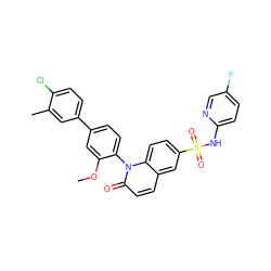COc1cc(-c2ccc(Cl)c(C)c2)ccc1-n1c(=O)ccc2cc(S(=O)(=O)Nc3ccc(F)cn3)ccc21 ZINC000221912418