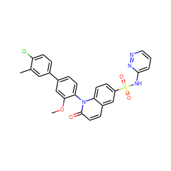 COc1cc(-c2ccc(Cl)c(C)c2)ccc1-n1c(=O)ccc2cc(S(=O)(=O)Nc3cccnn3)ccc21 ZINC001772579069