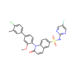 COc1cc(-c2ccc(Cl)c(C)c2)ccc1-n1c(=O)ccc2cc(S(=O)(=O)Nc3ncc(F)cn3)ccc21 ZINC001772574427