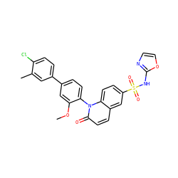COc1cc(-c2ccc(Cl)c(C)c2)ccc1-n1c(=O)ccc2cc(S(=O)(=O)Nc3ncco3)ccc21 ZINC000221993459